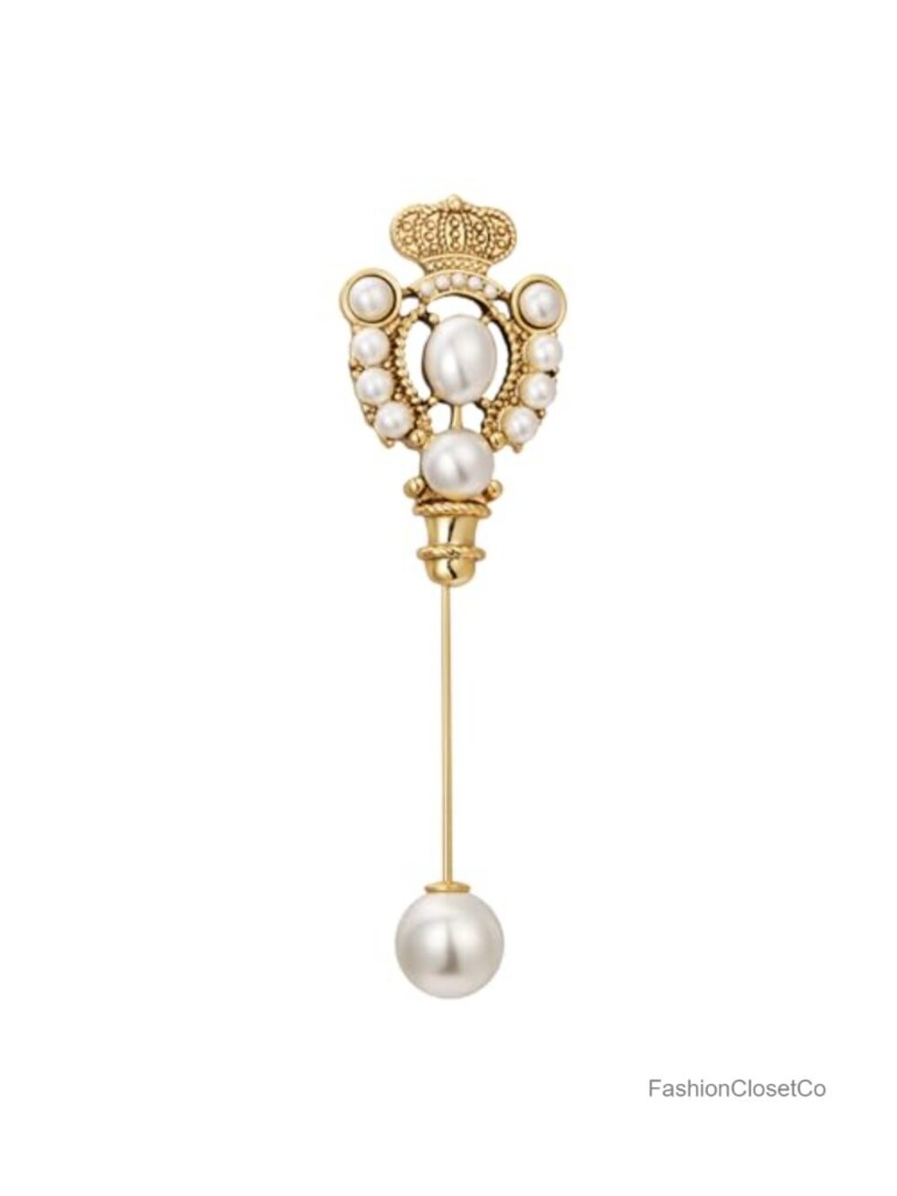 Vintage Crown Flower Pearl Brooch Pin Copper Electroplating Baroque Safety Pin